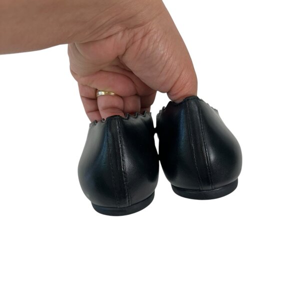 Copper Key Women Black Smooth Lovely Leather Scalloped Ballet Flats Size 8 - Picture 12 of 16